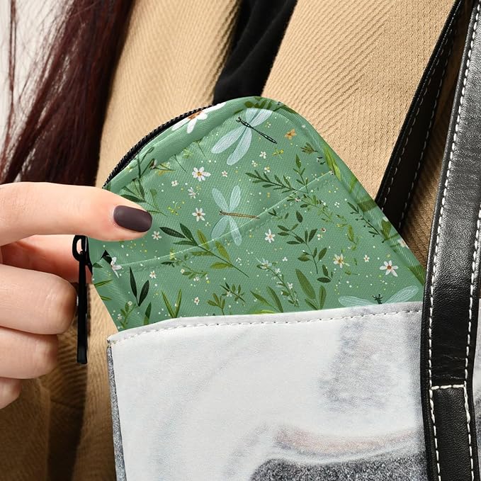 Pastoral Green Dragonflies Flowers Leaves Travel Pill Organizer Case Box Container Weekly Portable Vitamin Medicine Holder Storage Bag with Zipper Removable