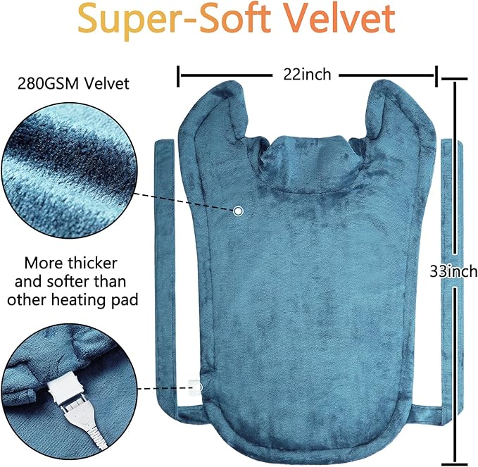 CAROMIO Heating Pad for Back Pain Relief, Neck and Shoulders Electric Heating Pads Large Size, Weighted Full Body Back Heat Pad with Auto Shut Off, Fast Heating and 4 Heat Settings (Teal, 33"x22")