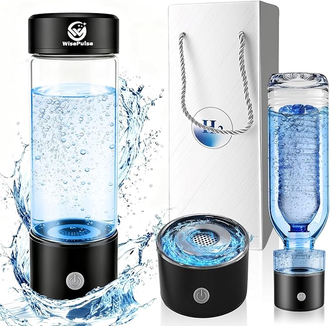 Hydrogen Water Bottle, 4600+ PPB with SPE PEM Technology, Portable Generator & 450ml Glass Bottle, UL Certified, Rechargeable - Ideal for Gym, Travel, Office & Active Lifestyle