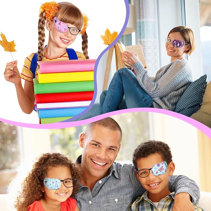 Newcotte 12 Pcs Eye Patch for Kids Toddler Reusable Adjustable Girls Boys Eyepatch for Glasses Left or Right Eye Patch, Assorted Patterns(Graceful)