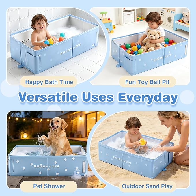 IcyByte Baby Bathtub, Portable & Collapsible Bath Tub for Infant and Toddler, Foldable Toddler Tub for Small Bathroom, Newborn Baby Bath Essentials for Travel & Beach, Bañera para Bebé, Blue