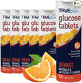 TRUEplus Glucose Tablets, Chewable, Orange Flavor, 15g Fast-Acting Carbohydrates, Fat Free, Gluten Free, Raise Low Blood Sugar and Boost Energy, 10 Count, 6 Tubes