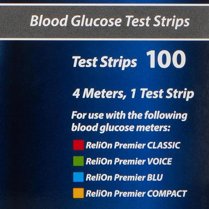 Blood Glucose Test Strips | 100 Count | Diabetic Supplies for Glucose Monitor | Accurate Blood Glucose Monitoring | Tiras para Medir la Glucosa, Compatible with Re Lion Premier Meters