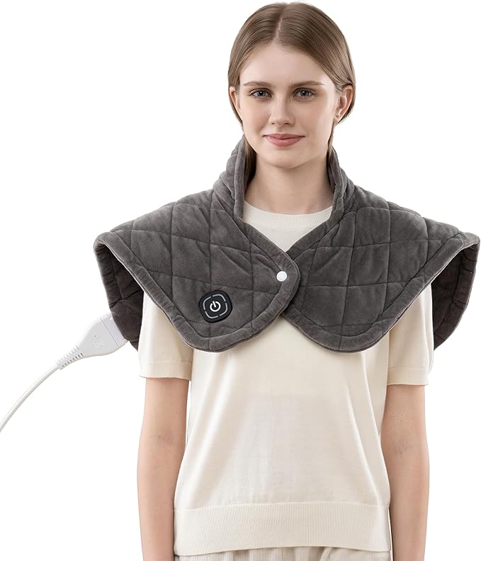 Berkshire Weighted Heating Pad – Faux Suede Fleece Electric Heat Pad for Neck, Shoulder & Back Pain Relief, 4 Heat Settings, Auto Shut-Off, Therapeutic Warmth, Charcoal Grey, 23" x 15.3"