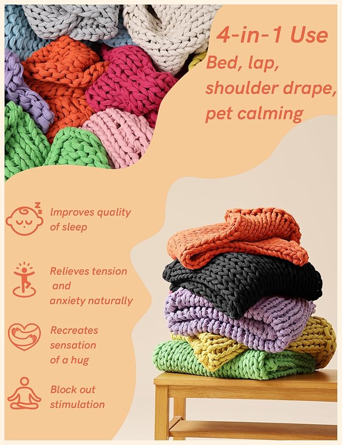 YnM Cooling Weighted Blanket, 100% Cotton Handmade Chunky Knitted Blanket, Weighted Lap, Breathable Heavy Blankets, Machine Washable Throw for Sleep or Home Decor (Dark Grey, 25x35 Inch, 3lbs)