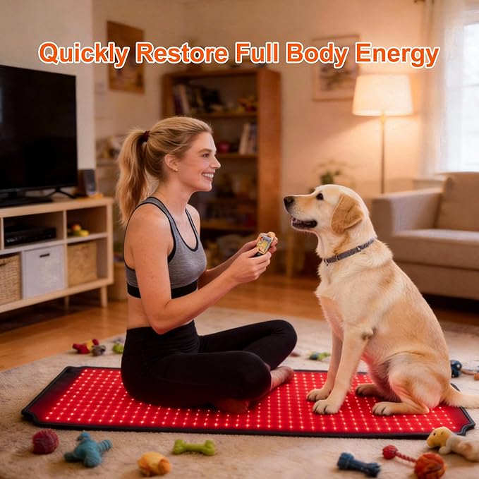 39.4"*18.1" Red Light Therapy Pad for Dogs Body, 480 LEDs Redlight Therapy Wrap with Timer, Heating Mat Products with Band for Back Belly Leg Knee Thigh, Gifts for Men, Women, Pets Dog