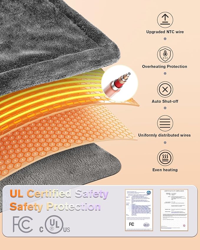 Heating Pad for Neck and Shoulders and Back Pain Relief, Electric Heat Pad Large Size 24”X33” with 4 Timers, 6 Heat Levels, Auto-Off, Birthday & Mothers Day Gifts for Women Men Mom Dad, Dark Gray