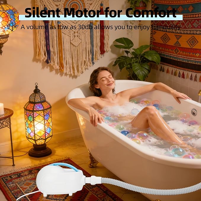 Home Spa Relaxation with Our Premium Bubble Bath Mat, Featuring Adjustable 3-Speed Hydrotherapy Jets, Secure Non-Slip Suction Cups, and an Ultra-Quiet Motor for a Luxurious, Portable Bathtub Spa