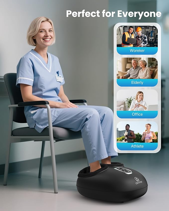 COMFIER 4-in-1 Heated Foot Massager with Shiatsu, Compression & Vibration, Independent Controls, 3 Levels, Toe Touch Control, Large Size Fits Up to 14, Gifts for Mom Dad, Home Office use