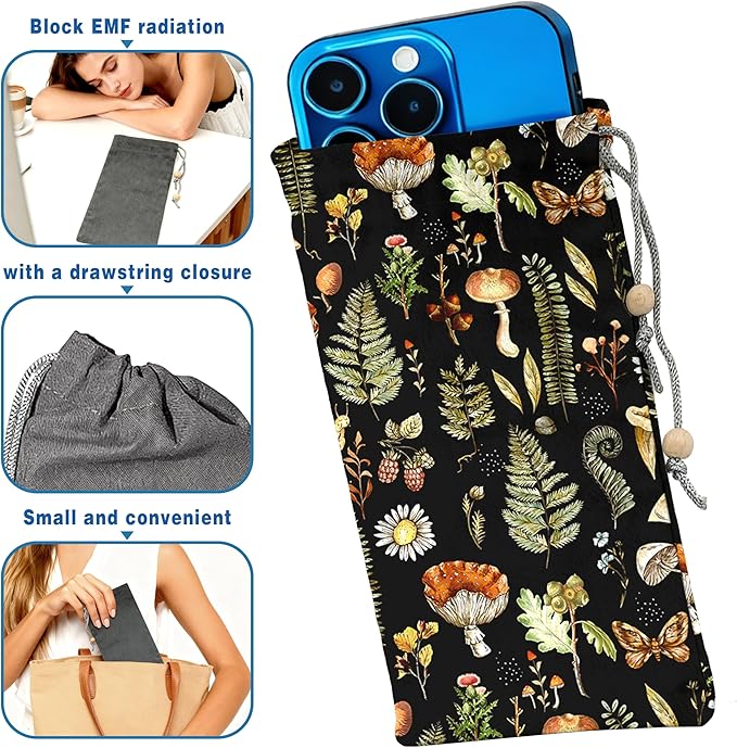 EMF Shield Sleeve for Cell Phone Reduce Signal Anti-EMP Pouch Against Radiation, EMF, 5G, RFID Blocking 4x8 Inch Plants Phone Sleeve Bags