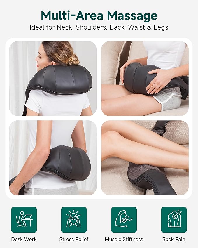 Snailax Shiatsu Neck and Shoulder Massager - Back Massager with Heat, Deep Kneading Electric Massage Pillow for Neck, Back, Shoulder,Foot,Body