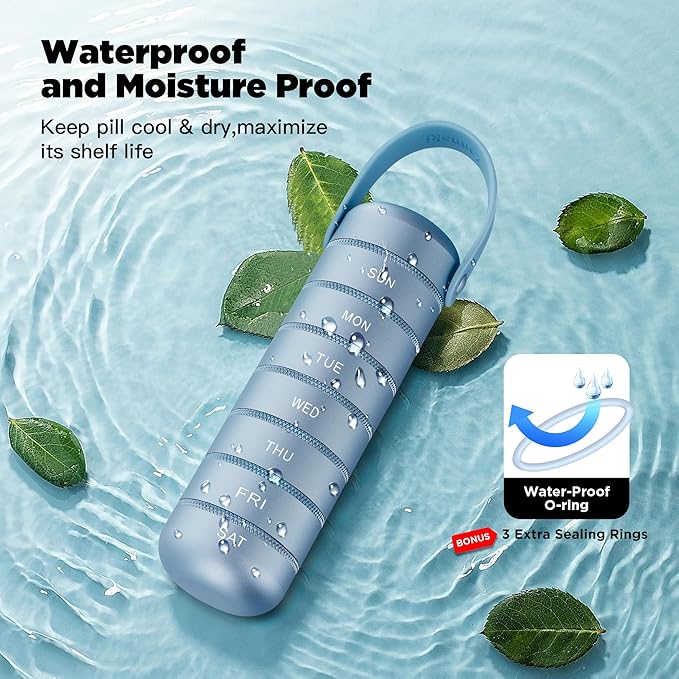 Zannaki Metal Weekly Pill Organizer, Large Travel Pill Box 7 Day, Waterproof Daily Pill Case with Silicone Handle, Aluminum Alloy Portable Pill Holder Container for Vitamin, Medicine, Supplement,Pills