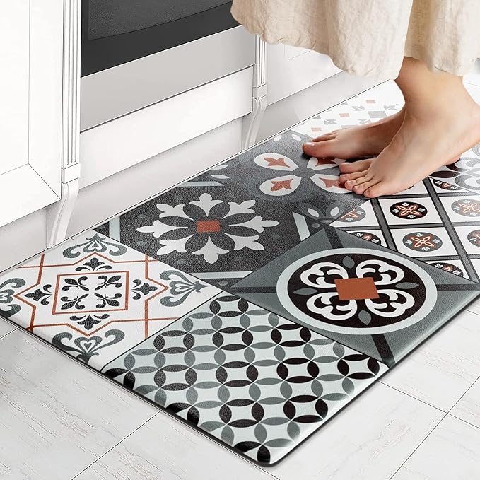 Ashler Kitchen Mats Cushioned Anti-Fatigue Kitchen Rugs, Non-Slip Waterproof Kitchen Floor Mats, Ergonomic Comfort Foam Standing Rug for Kitchen, Office, Floor, Laundry, Sink, 17x29 in, Black