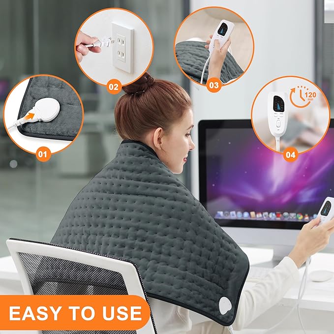 Deepsoon Heating Pad,Electric Heating Pads for Back,Neck,Abdomen,Moist Heating Pad for Shoulder,Knee,Arms,Legs,Dry/Moist Heat & Auto Shut Off,Christmas Gifts for Men and Women,Dark Gray,33x17 Inch