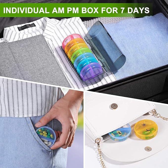 2 Pack Weekly Pill Organizer 7 Day 2 Times a Day, Sukuos Large Daily Pill Cases for Pills/Vitamin/Fish Oil/Supplements