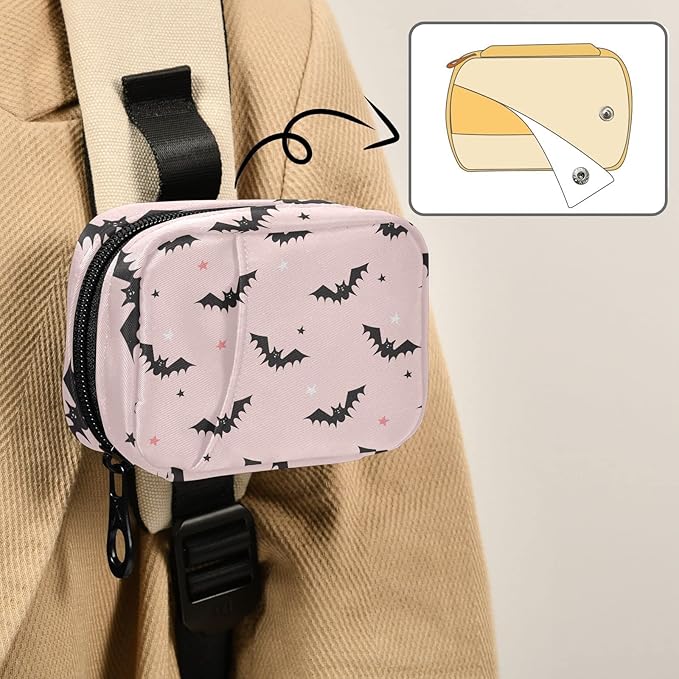 Halloween Bats Pink Pill Box 7 Day Pill Case Travel Pill Organizer Bag with Zipper Portable Weekly Vitamin Medicine Supplement Holder Pouch Bag