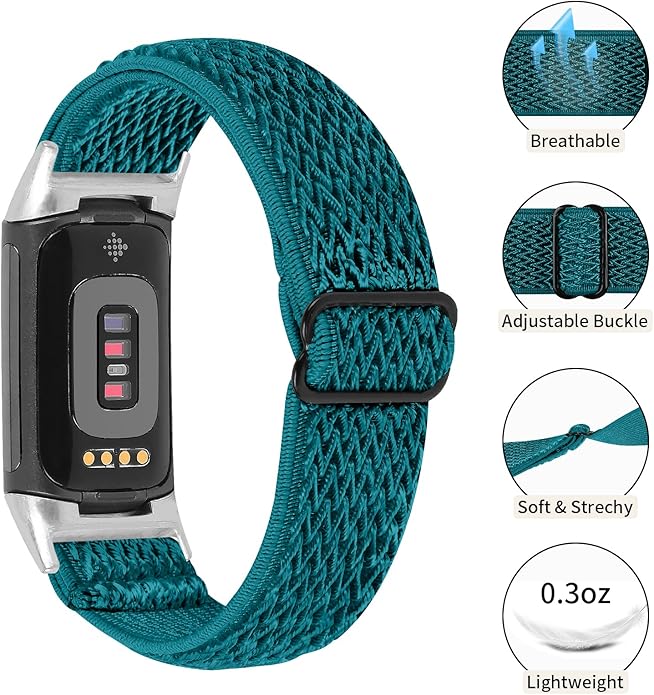 Lijinlan Nylon Band Compatible with Fitbit Charge 5 Advanced Fitness & Health Tracker, Elastic Woven Strap Stretchable Wristband Watch Bands Replacement for Charge 5 for Women Men