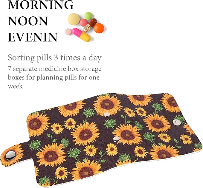 Hennaja Pill Organizer,Pill Pouches Clear Plastic Pill Bags Self Sealing Travel Medicine Organizer Storage (1-Sunflower, 1 Pack)