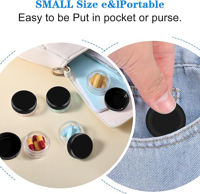 Small Pill Organizer Box, 5 Pcs Travel Pill Case Holder Portable Daily Mini Pill Container BPA Free Medicine Storage Container for Purse Pocket Briefcase (Black)