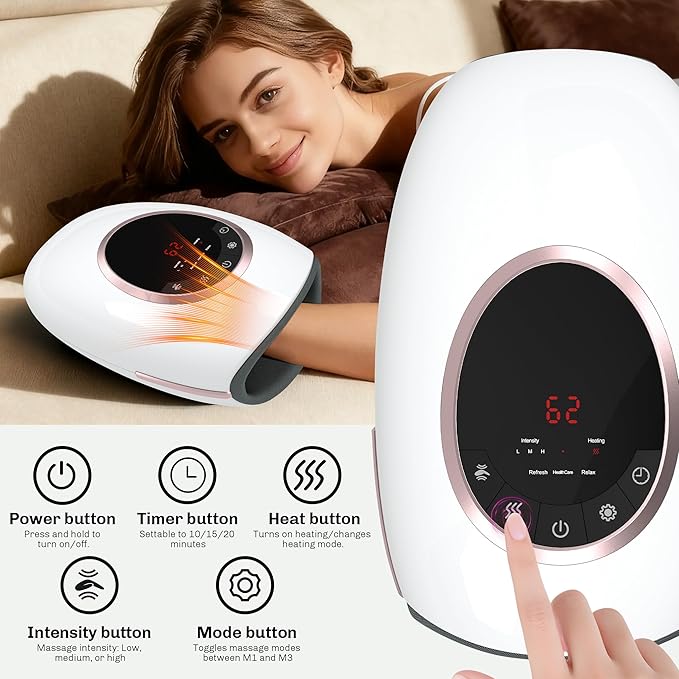 Foruisin Hand Massager with Heat and Compression, 3 Strength Levels & Modes, 10/15/20 Min Timer,Large Size Fits Hands & Forearms Carpal for Arthritis, Pain Relief, Carpal Tunnel (White, General)