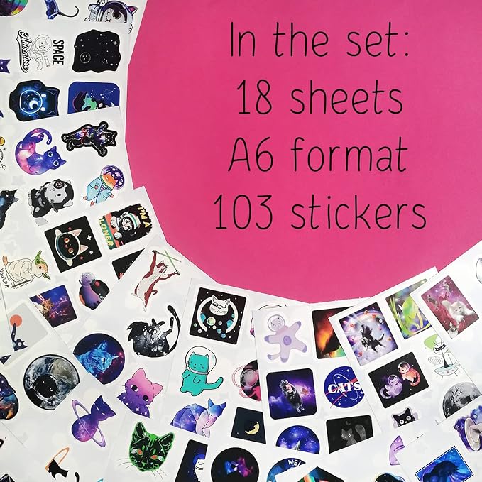 BulbaCraft 100Pcs Space Cat Stickers - Galaxy Cate Stickers, Gifts for Women & Men