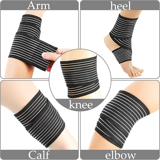 Syhood Compression Bandage Wraps for Leg, Elastic Calf Compression Sleeve Ankle Support, Adjustable Plus Size for Men and Women Stabilising Ligament, Joint Pain, Sports(4 Pieces,28 Inches)