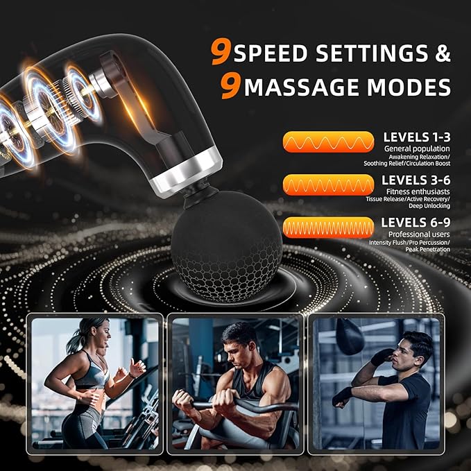 Massage Gun with Upgraded Extension Handle,Back Massage Gun Deep Tissue,Back Massager for Pain Relief for Muscles Neck Shoulders Waist Arm Legs Foot,4 Replaceable Heads & 9 Speeds (Silver)