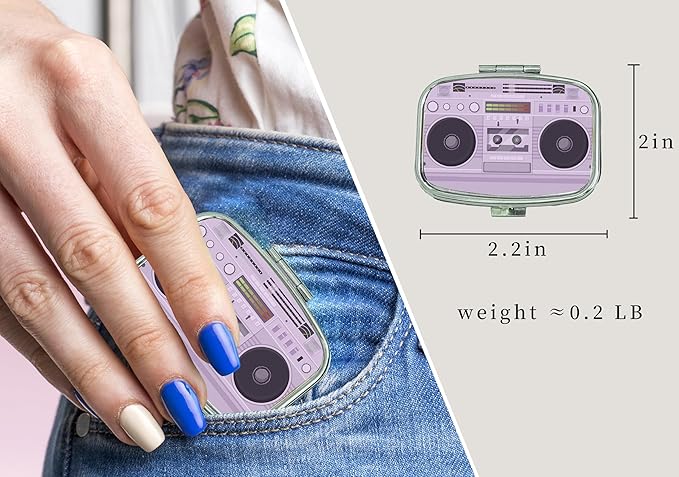 2 Compartment Pill Organizer Metal Portable Pill Box 2 Times a Day for Vitamin,Supplements 80s Retro Radio(Radio02)