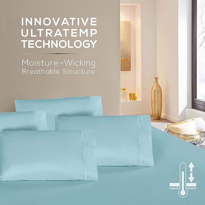 Mueller Luxury 6 PC Full Size Bed Sheets, Super Soft 1800, Deep Pocket up to 16" Full Size Sheets, Transfers Heat, Breathes Better, Hypoallergenic, Wrinkle-Resistant, Oeko-TEX, Aqua