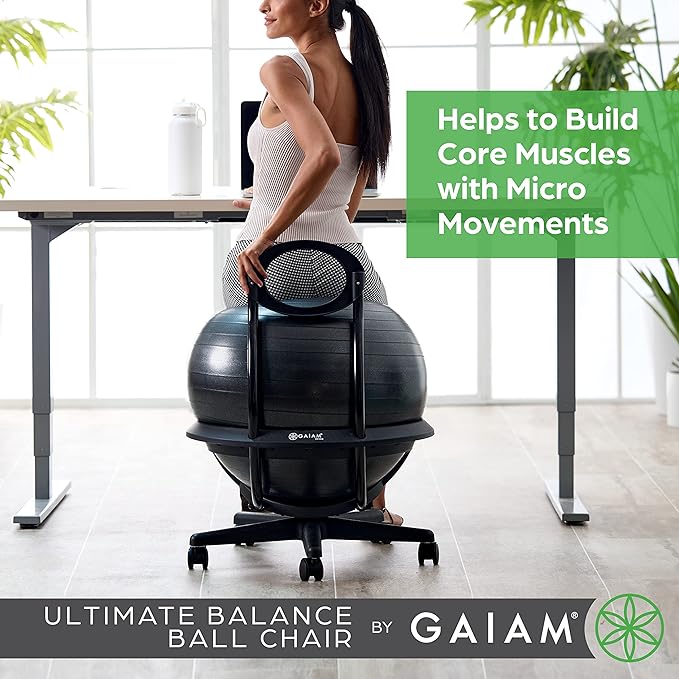 Gaiam Ultimate Balance Ball Chair with Swivel Base - Premium Exercise Stability Yoga Ball Ergonomic Chair for Home and Office Desk - Air Pump, Exercise Guide