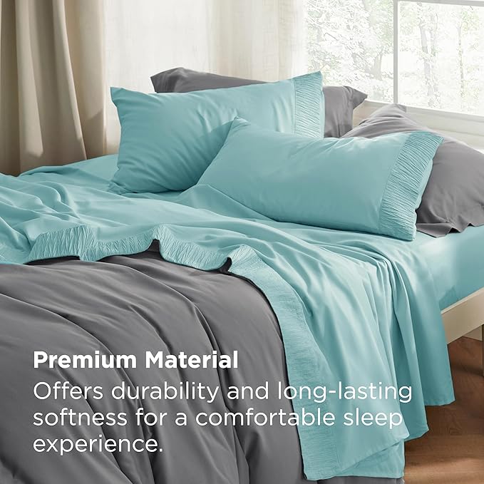 Bedsure Twin Sheets Set - 3 Pieces Soft Twin Bed Sheets - Breathable & Cooling - Hotel Luxury - Easy Care Polyester Microfiber Bedding for Women, Men, Spa Blue