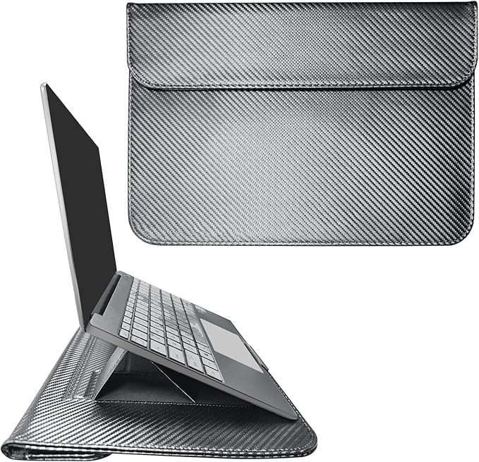 JXE JXO Faraday Bag for Laptops & Tablets, 14 Inch Laptop Sleeve Case with Laptop Stand, 2 Stand Modes, Slim Waterproof PU Leather Sleeve Cover Anti-Tracking Signal Blocking Pouch, Grey