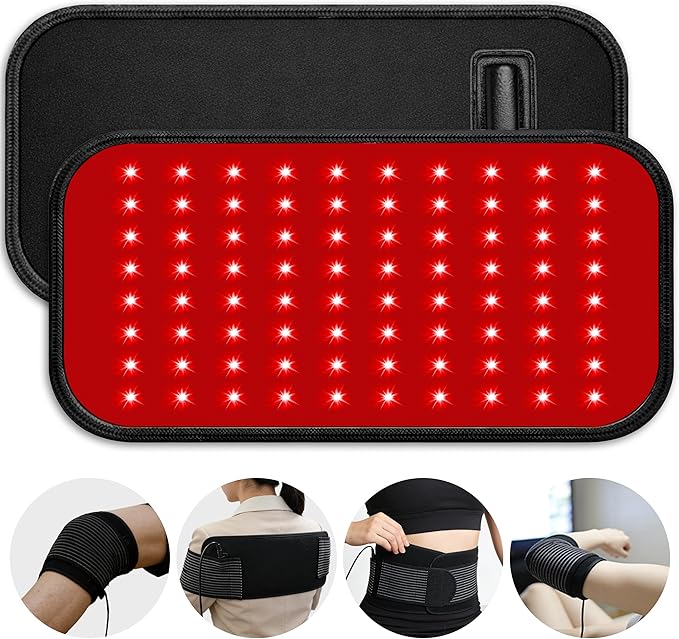 Red Light Therapy Belt 80 Beads, Infrared Heating Belt, 660nm & 850nm, 5 Intensity Levels, Timer, USB Powered Waist Wrap for Back, Belly & Muscle Relief