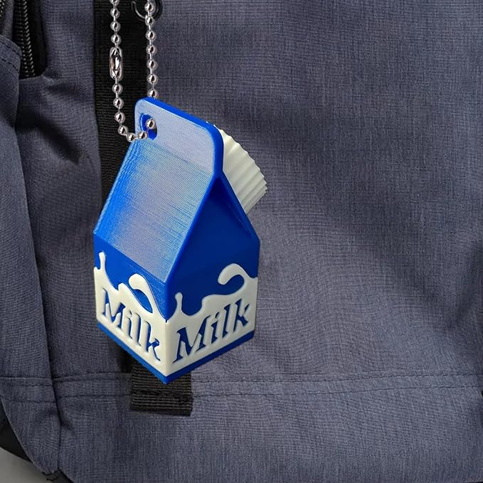 Generic Milk Carton Pill Case Keychain, Lactose Intolerant Pill Holder with Secure Screw Cap, Portable, Blue, 1 Compartment