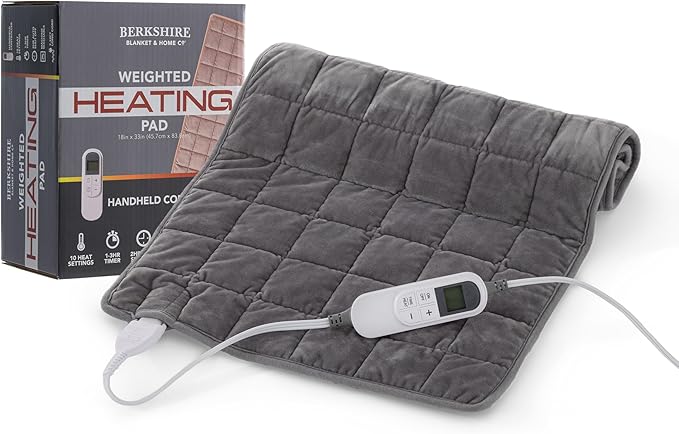 Berkshire Blanket Weighted Heating Pad - 18"x33" Electric Heat Wrap with 10 Heat Settings & Auto Shut Off - Soothing Heat Wrap for Back, Neck, Shoulders, Legs, Abdomen - Machine Washable & Portable