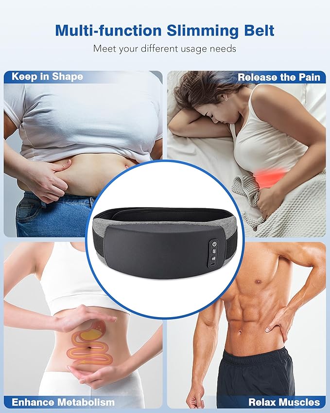 KNQZE Cordless Back Massager Belt for Pain Relief, Stomach Massager for Digestion, Heating Pad with 2 Heating Levels, Slimming Massage Belt with 3 Vibration Modes, Gifts for Women Men