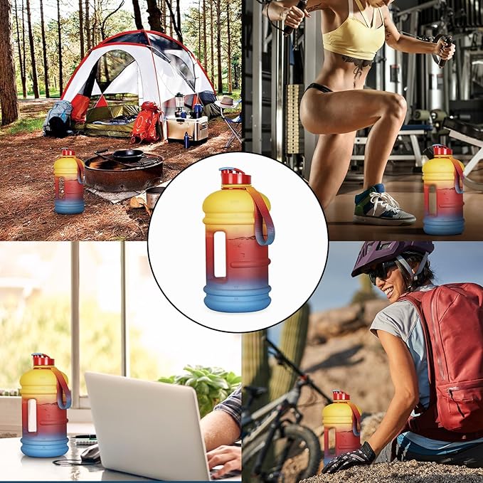 TOOFEEL 2.2 Litre / 74oz Athletic Water Bottle with Frosted Handle for Camping - Bike Bottle - Water Jugs For Drinking - Reusable Water Bottles - Oriental Red Colored Webbing Gradient Color Water Jug