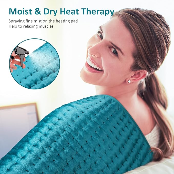 Electric Heating pad for Back/Shoulder/Neck/Knee/Leg Pain, Cramps and Arthritis Relief, 6 Fast Heating Settings, Auto-Off, Machine Washable, Moist Dry Heat Options, Extra Large 16"x30"