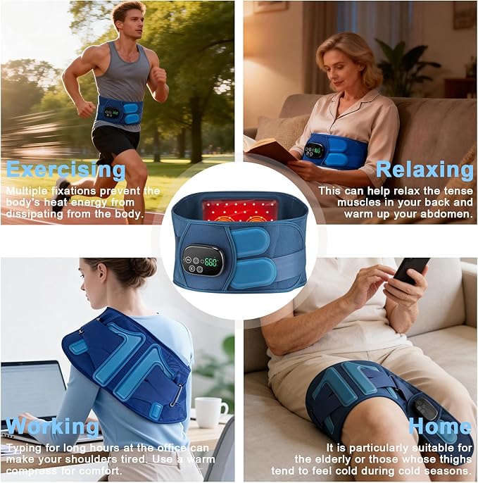 Red Light Therapy Belt for Back & Waist, 660nm 850nm Wearable Red Light Belt with Heat & Vibration, Rechargeable 5000mAh Cordless Heating Pad, 46 LEDs