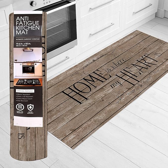 J&V TEXTILES Kitchen Mat Cushioned Anti Fatigue Floor Mat,19.6"x55", Thick Non Slip Waterproof Kitchen Rugs and Mats, Standing Mat for Kitchen,Floor,Home,Office,Desk,Sink,Laundry (Home Heartwood)