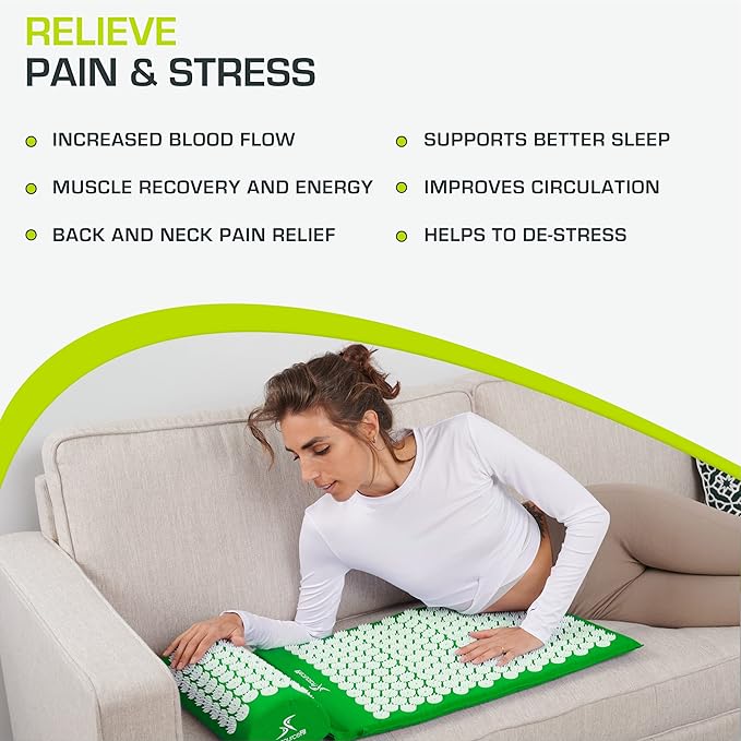 ProsourceFit Acupressure Mat and Pillow Set for Back/Neck Pain Relief and Muscle Relaxation