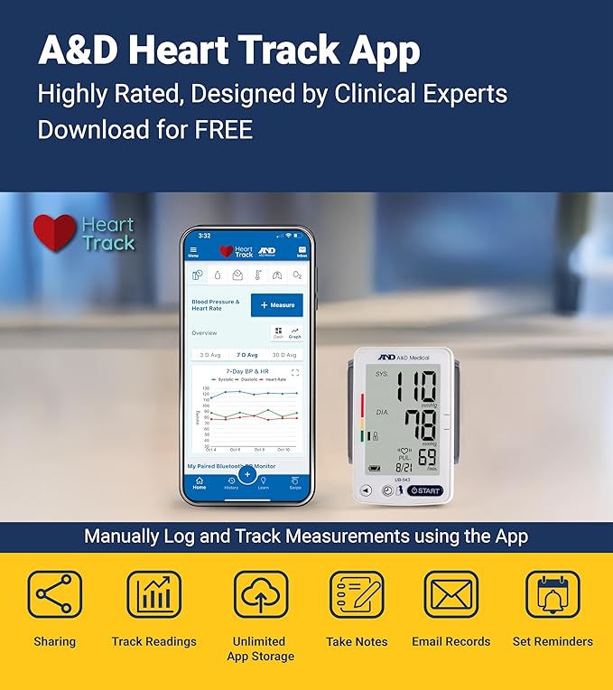 A&D Medical Essential One Wrist Blood Pressure Monitor for Home Use, UB-543, BP Adjustable Cuff (5.3-8.5"/13.5-21.5 cm), 2 Users, One Button Operation, 60 Reading Memory, Carrying Case, 2 AAA Battery