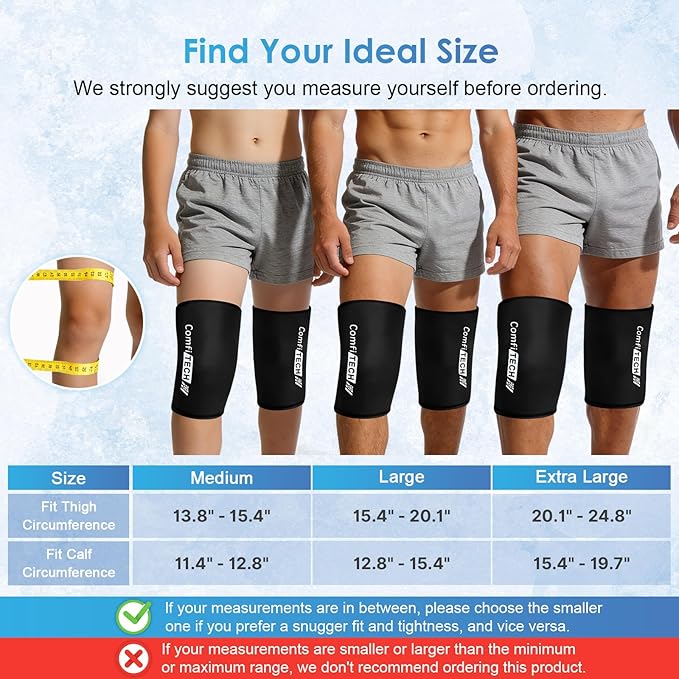 ComfiTECH 2 Pack Knee Ice Pack Wraps, Elbow Calf Brace Flexible Reusable Gel Cold Compression Sleeve for Soothing Meniscus Tear and ACL Discomfort, Muscle Relaxation, Sports Recovery, Large