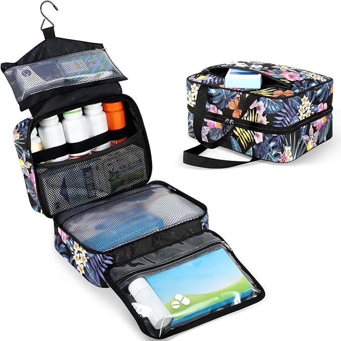 Naanle Pill Organizer Bag Travel Pill Bottle Medicine Organizer Home Storage Medication Bag for Vitamin Supplements, Hawaii Palm Leaves Flowers Empty First Aid Bag for Car Camping, 1.0 Count