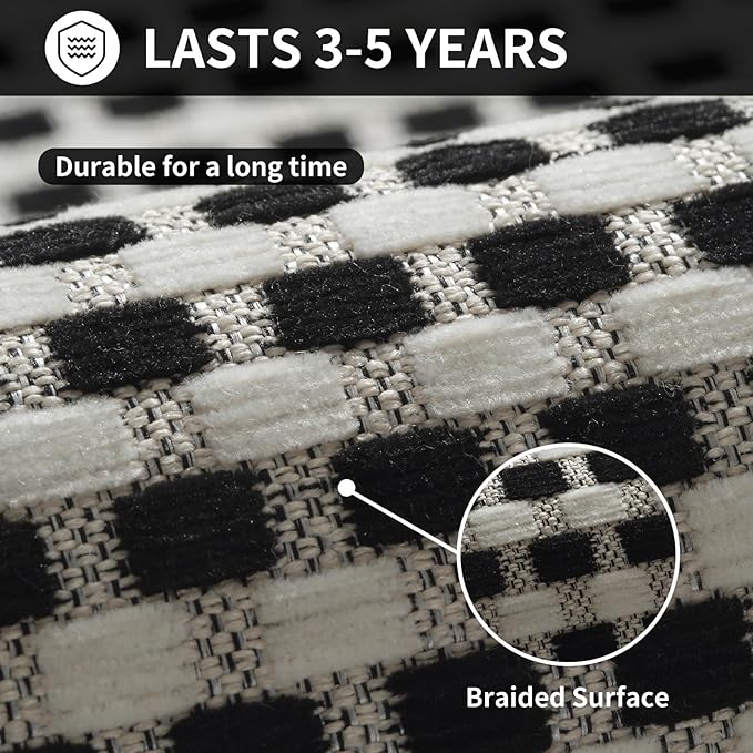 Kitchen Rugs Non Slip Washable, Rubber Backing Soft Chenille Braided Kitchen Mats for Floor, Super Absorbent Kitchen Runner Rug Standing Mat Sink Mat, Easy to Clean, Black 17"x47"