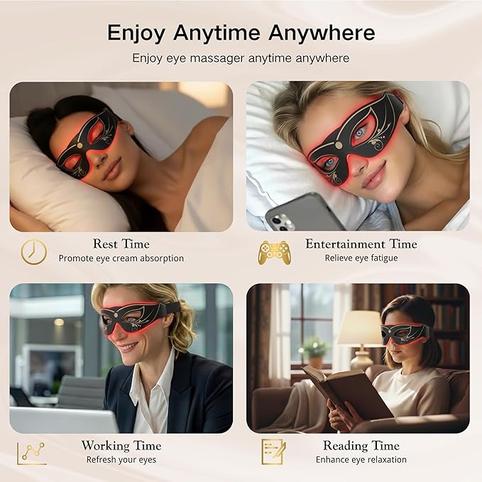 3 Modes Red Light Therapy for Eyes,Under-Eye Red Light Therapy mask Glasses & Light-Based Mask for Treatment of Periorbital Wrinkles,Relieving Eye Fatigue,LED Eye mask EY-20R
