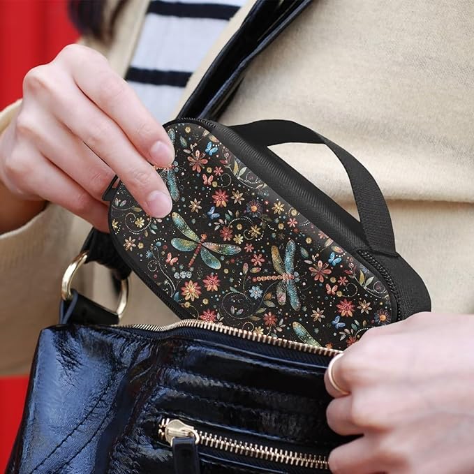 Colorful Dragonfly Floral Insulin Cooler Travel Bag Water & Stain Resistant Insulated Carrying Case to Store Insulin Pen, Needles and Diabetic Supplies, Easy to Use & Clean