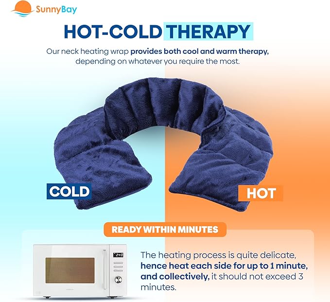 SunnyBay Microwave Heating Pad, Microwavable Heated Neck and Shoulder Wrap with Extra Coverage for Upper Back Pain Relief, Odorless Weighted Dual Purpose Cape for Moist Hot or Cold Therapy, Blue