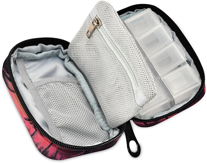 Travel Pill Case Palm Trees Sunset Stars Weekly Small Pill Box 7 Day Pill Box Pill Organizer Bag
