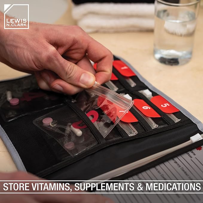 Lewis N. Clark AM/PM Folding Pill Organizer + Supplement Case for OTC Medicine